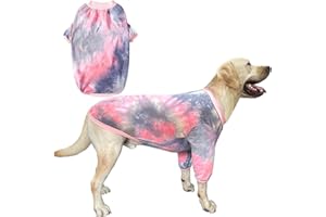 PriPre Tie Dye Dog Shirt for Large Dogs Breathable Cotton Dog Clothes Dog Pajamas Big Dogs Shirts Boy Girl L, Pink Tiedye