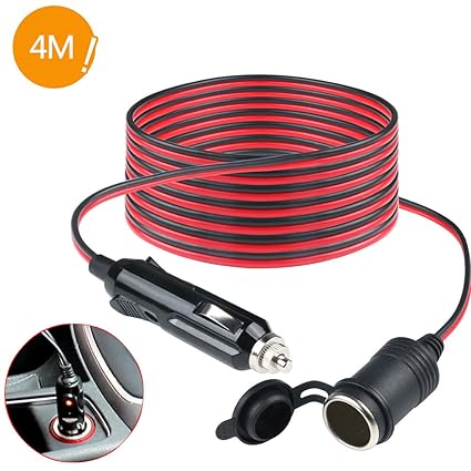 JTENG - Cable alargador para encendedor de coche (4 m, 12 V/24 V ...