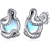 Octopus Earrings 925 Sterling Silver Tentacle Earrings Moonstone Earrings Sea Animal Stud Earrings Jewelry Ocean Themed Gifts for Women