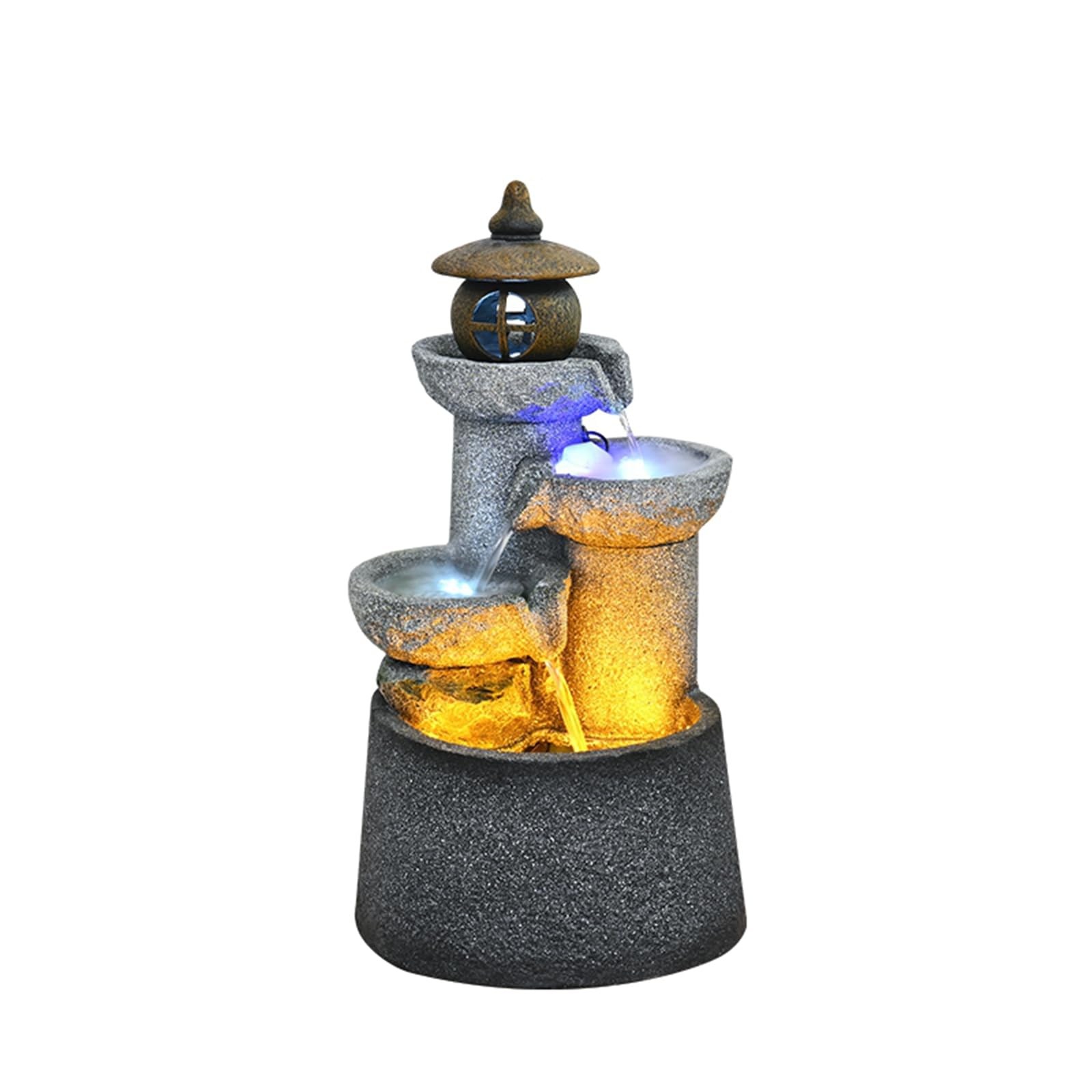 Qingyignge 27” H Modern Outdoor Fountain 2 Crocks Outdoor Garden Fountains LED Light for Garden, Patio, Deck, Porch, Backyard and Home Art Decor