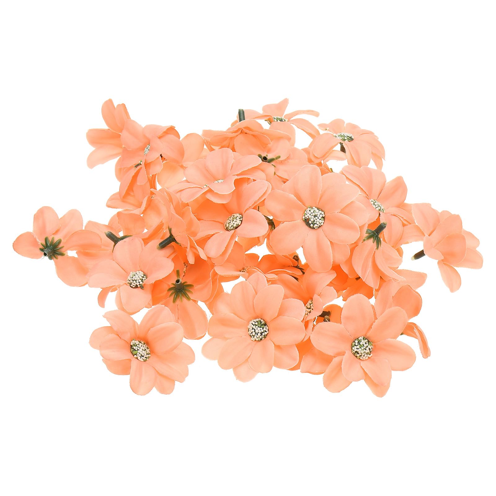 PATIKIL Faux Flower Heads for Crafts, 50 Pcs Fake Chrysanthemum Blossom Head Bulk Mini Artificial Silk Flowers Embellishments for Wreath Wedding Party Decoration, Orange