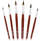 Magic Touches Artist Paint Brush Set (6 Sizes), Natural Sable Round Tip, Best Absorption Smoothest Flow for Watercolor Oil Ac