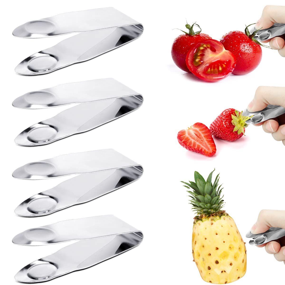 DOERDO 4 Pieces Stainless Steel Strawberry Huller Fruit Stem Remover Picker Kitchen Gadgets for Strawberry Cherry Tomato Fruit Tools