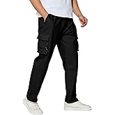 Men's Cargo Pants with Pockets Cotton Outdoor Elastic Waist Hiking Pants Casual Baggy Jogger Sweatpants
