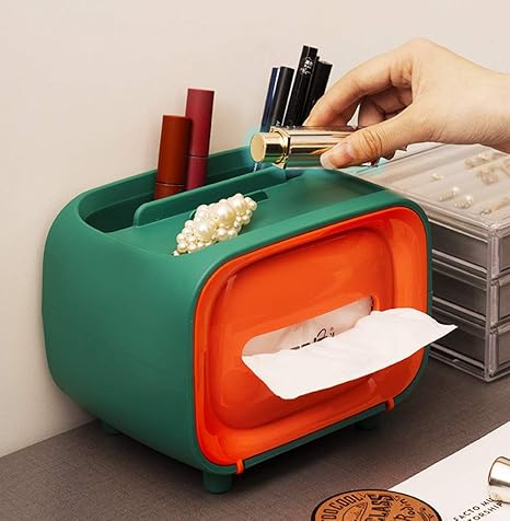 Amazon V Trust おしゃれ 復古 テレビ型 仕切り ティッシュケース スマホスタンド付き 卓上収納ケース リモコンラック 小物入れ 化粧品収納 多機能 収納ボックス オレンジ リモコンラック オンライン通販