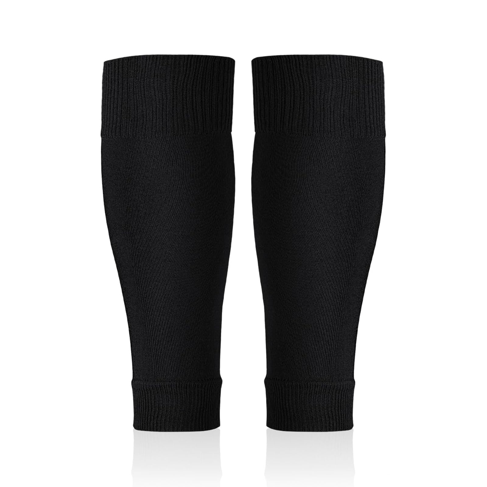 AMFUN Football Sock Sleeves, Soccer Shin Guards, 1 Pair Elastic Shin Sleeves, Team Leg Sock for Games, Beginner Teenagers Adults - Black, 37CM
