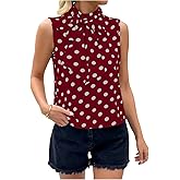 Floerns Women's Summer Dressy Tank Top Polka Dots Bow Sleeveless Business Casual Tops Blouses Office Work Shirt