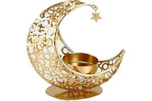 BinaryABC Eid Ramadan Kareem Moon Shape Candle Holder,Ramadan Candlestick Holder,Ramadan Candle Stand Centerpieces,Eid Mubarak Table Decorations