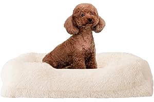 WELLYELO Medium Dog Bed Cat Bed Fluffy Plush Dog Crate Beds for Medium Dogs Anti-Slip Pet Bed Dog Crate Pad Sleeping Mat Machine Washable (Medium, White-1)