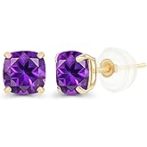 Solid 14K Gold 5mm Cushion Cut Genuine Birthstone Stud Earrings For Women | Hypoallergenic Studs | Natural or Created Gemstone Stud Earrings For Women