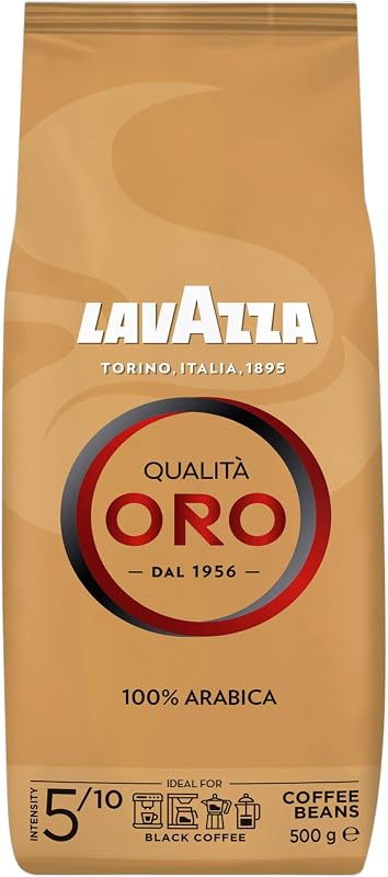 , Qualità Oro, Café en Grano Natural, Ideal para la Máquina de Café Espresso, con Notas Aromáticas de Frutas y Flores, 100% Arábica, Intensidad 5, Tueste Medio, Paquete de 500 g