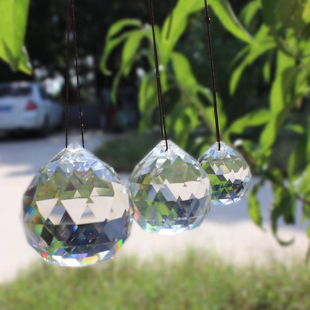 WEISIPU 3PCS Faceted Prism Crystal Balls, Clear Hanging Pendant Suncatcher Balls Prism Pendant Suncatcher 30/40/50MM