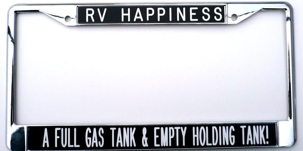 All About Signs 2 License Plate Frame - RV Happiness - Black Background