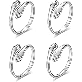 4 Pcs Adjustable Hands Embrace Open Rings Hugging Hands Rings Romantic Couple Hug Rings Vintage Charming Statement Ring Lover Wedding Ring Band Valentine's Day Jewelry
