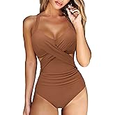 RXRXCOCO Women Front Cross CutOut One Piece Swimsuit Tummy Control High Waisted Monokini Bathing Suit