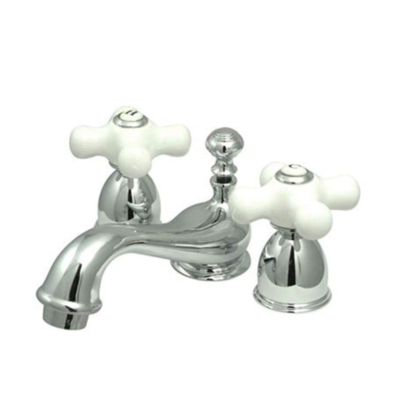 Photo 1 of Kingston Brass KS3951PX Restoration Mini Widespread Lavatory Faucet with Porcelain Cross Handle, Polished Chrome,4-Inch Adjustable Center