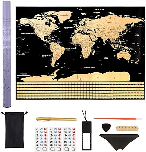 Scratch off World Map Poster with US States and Country flags, Includes Complete Accessories Set, Premium Wall Art Gift for the Loved Ones and Travelers, Track Your Adventures, Large Size 32.48" x 23"