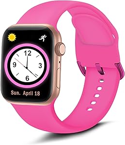Brigtlaiff Compatible with Apple Watch Bands 38mm 40mm 42mm 44mm, Soft Silicone Sport Replacement Women Men Strap with Unique Colors Clasp for iWatch Series 6 5 4 3 2 1 SE - 38mm 40mm, Hot Pink