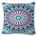 European Colorful Retro Floral Compass Medallion Purple Turquoise Cotton Linen Home Throw Pillow Case Personalized Cushion Cover NEW Home Office Decorative Moroccan Style Square 18 X 18 Inches¡­