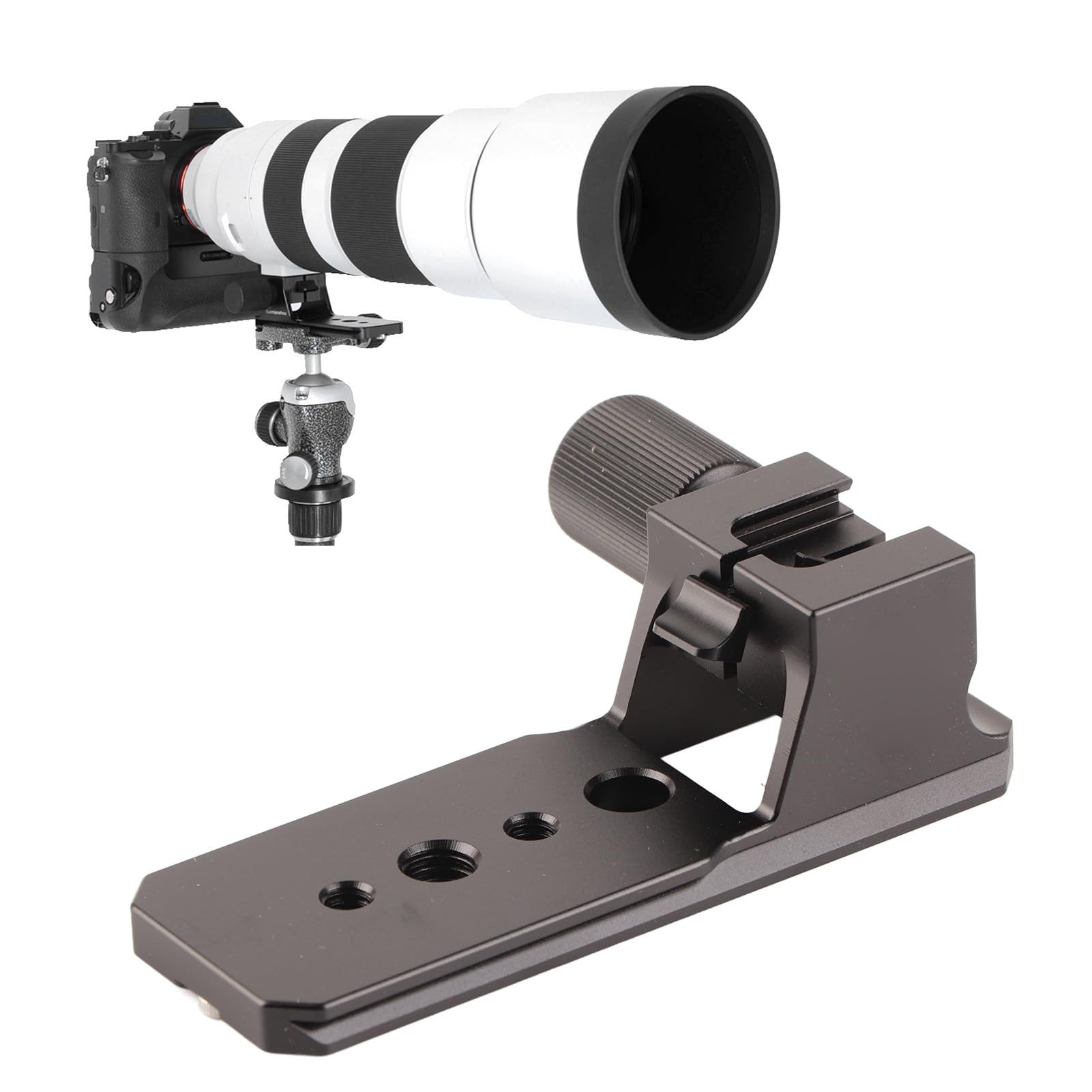 Metal Lens Collar Replacement Base Foot Stand Adapter,Alloy Black Quick Lens Collar Release Plate Replacement Base Foot Stand,Lens Replacement Foot,with 1/4 In,3/8 In Thread Hole,for Sony FE