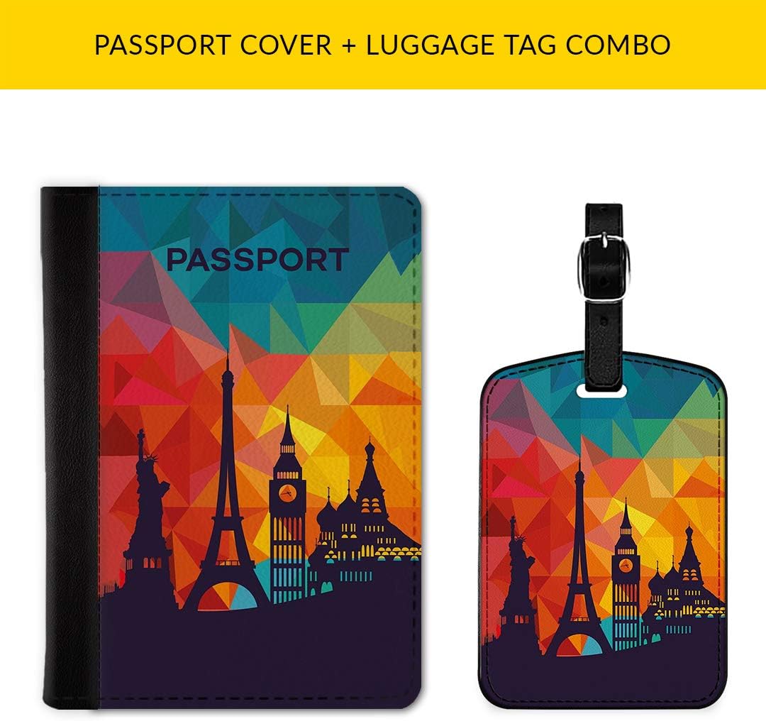 Qrioh Passport Holder Travel Wallet & Luggage Tag Combo Set for Men & Women - Wanderlust Prisma