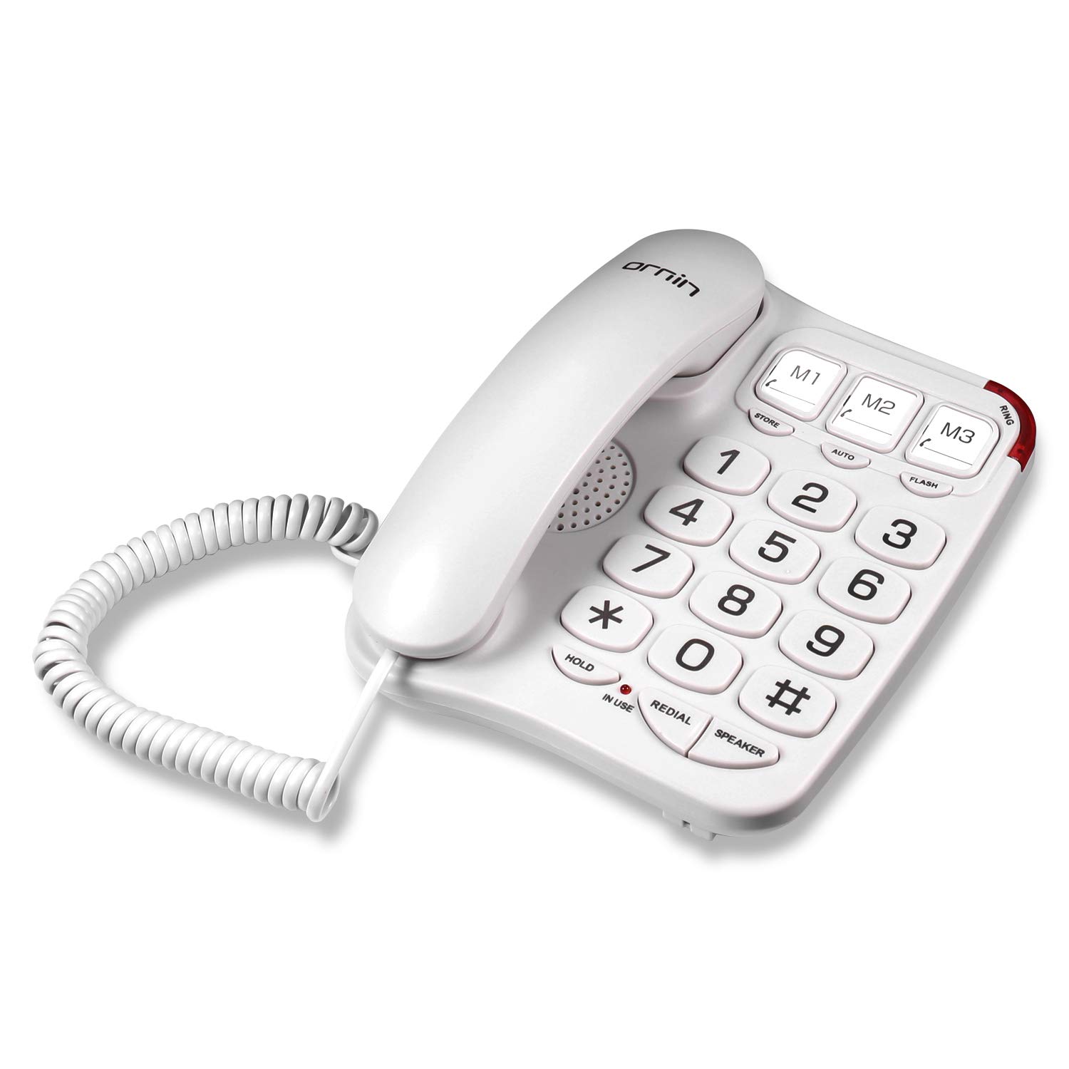 Ornin S016 Big Button Corded Telephone with Speaker, Hearing Aid Compatible for Seniors (White)