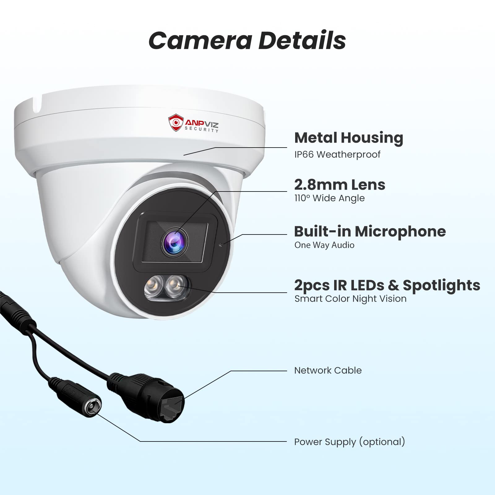 Anpviz 4K PoE Camera Turret 8MP IP Camera Outdoor, PoE Security Cameras with AI Human Vehicle Detection, 100FT Smart Dual Light Color Night Vision, Built-in Mic, IP66 Waterproof (U Series)