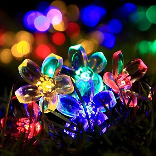 Solar String Lights Outdoor Flower Garden Light , Sungluber 21ft 50 LED Multi Color Blossom Lighting for Christmas, Garden Indoor Wedding Party Decoration Patio Light RBG Fairy
