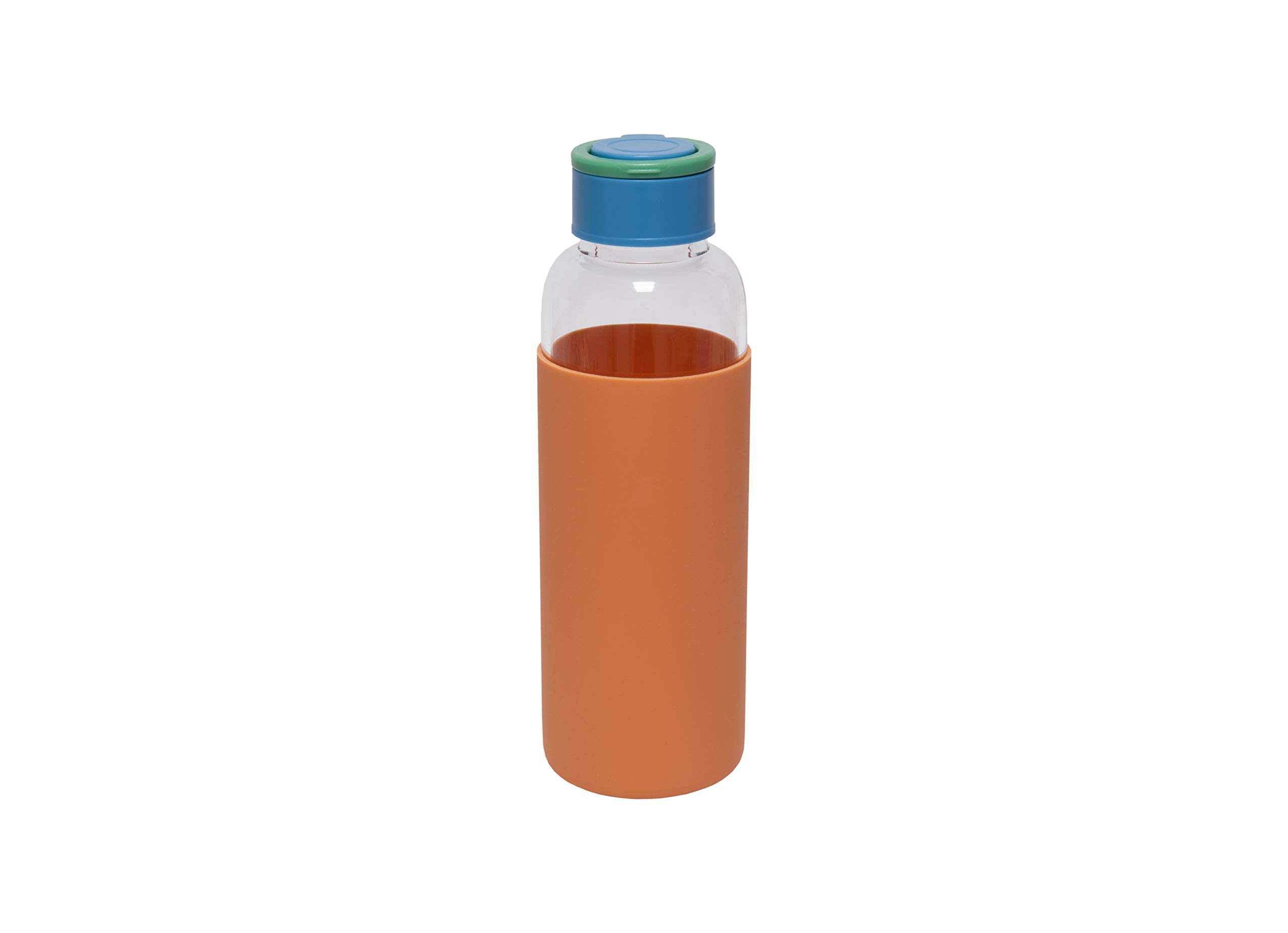 Fisura | Glass Water Bottle with Eco-Friendly Reusable Silicone Sleeve 480 ml, Suitable for Children, 20.5 x 6 cm (Orange)