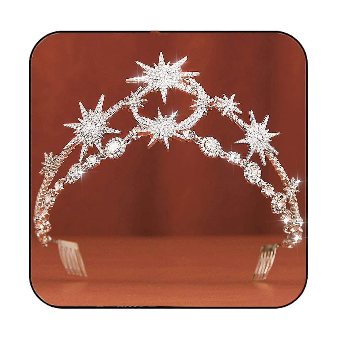 Photo 1 of GORTIN Star Moon Crown Silver Bride Wedding Headband Rhinestone Tiara Goddess Headpiece Bridal Hair Accessories for Women