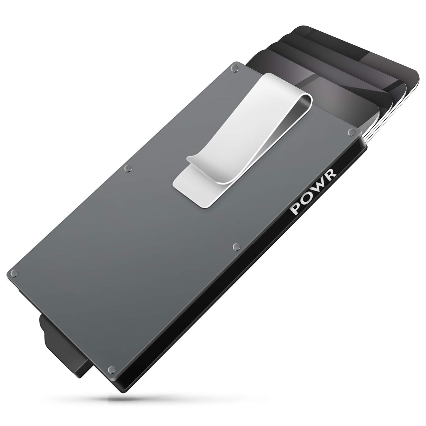 POWR Card Holder Wallet, Mens Minimalist Slim Metal RFID Blocking Contactless Protector, Money Clip