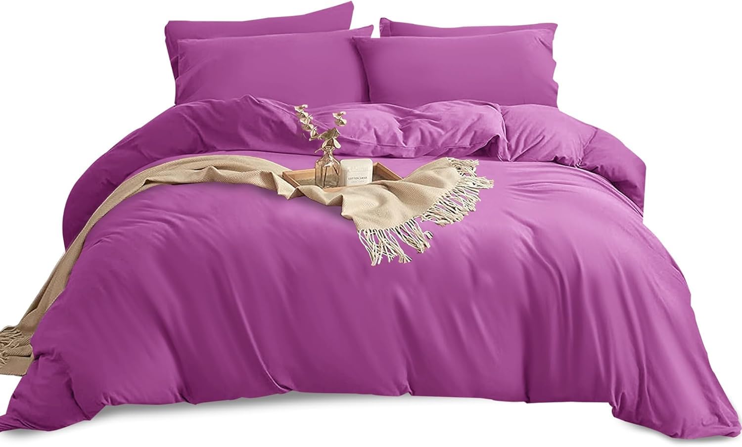 Yorkshire Bedding Duvet Cover Sets - Soft & Breathable Brushed Microfibre Plain Double Duvet Cover with Pillow cases - Button Closure Quilt Cover Bed Set - Purple โ image 1