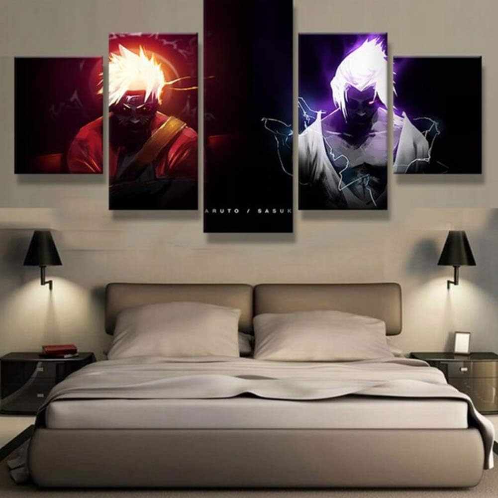 QJXX 5 Piece Canvases Print Art Naruto VS Sasuke Anime Decoracion Paintings On Canvas Wall Art For Home Decorations Wall Decor (No Frame)