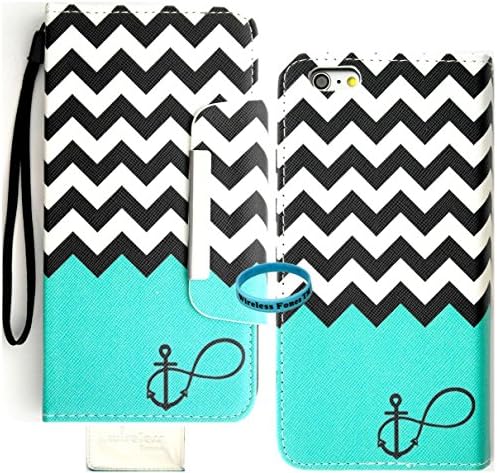 iPhone 6s Case, iphone 6s Wallet, Wireless Fones TM Unique wallet Teal Block Anchor Infinity Chevron Design Print Case Cover with PU Leather and Card Slots/Wristlet for iPhone 6s