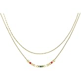 BXDA Gold Beads Layered Necklaces for Women, Dainty Boho Statement Handmade Adjustable Colorful Beaded Stackable Choker Necklace Holiday Jewelry Gift.