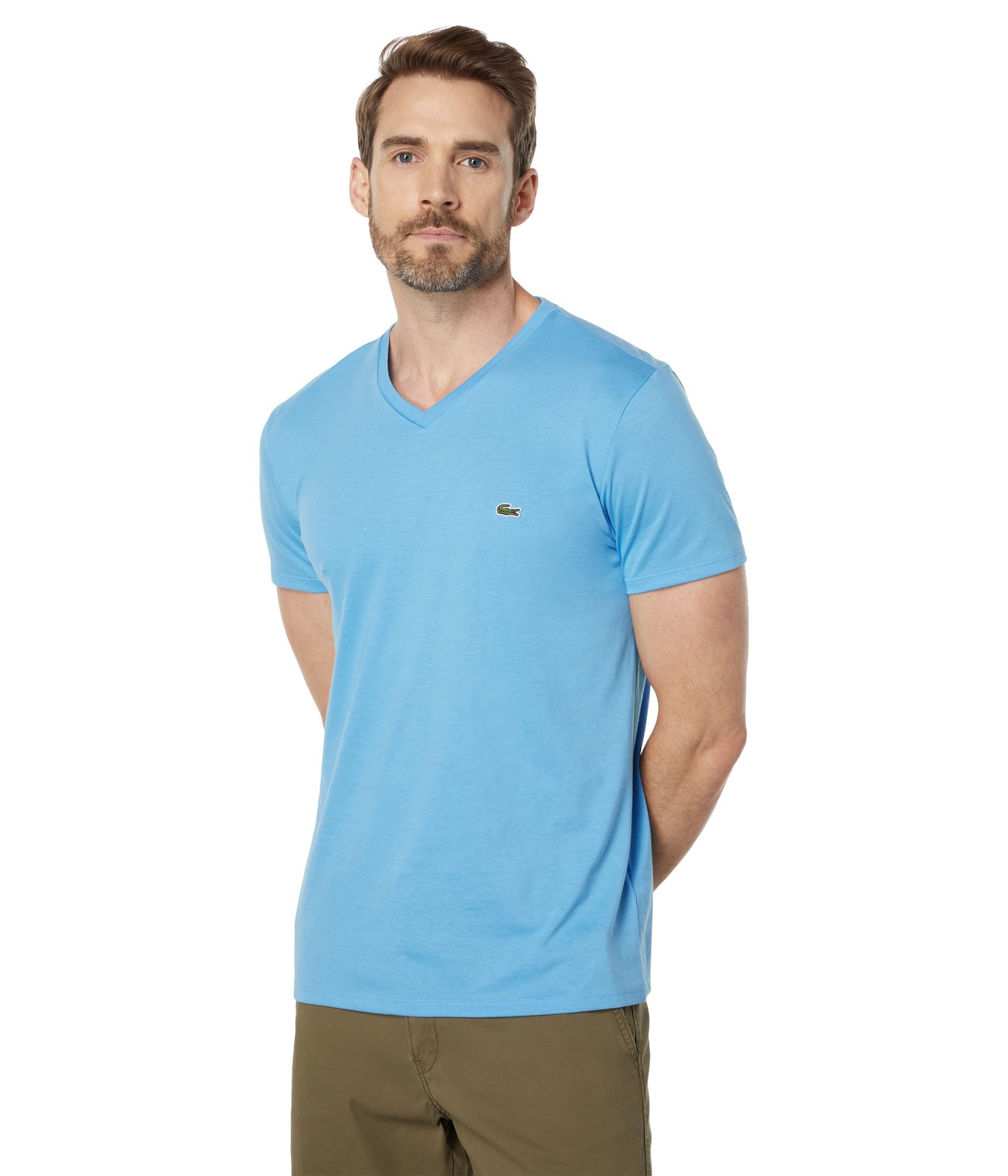 Lacoste Men's Lightweight Cotton Pima V-Neck T-Shirt, Argentine Blue, X-Small Image