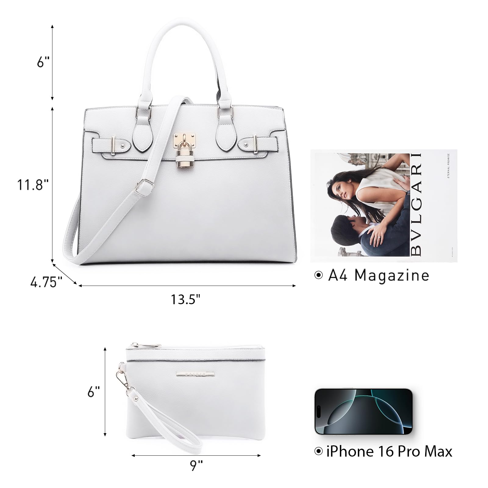 Dasein Women Handbags and Purses Ladies Shoulder Bag Top Handle Satchel Tote Work Bag with Matching Clutch