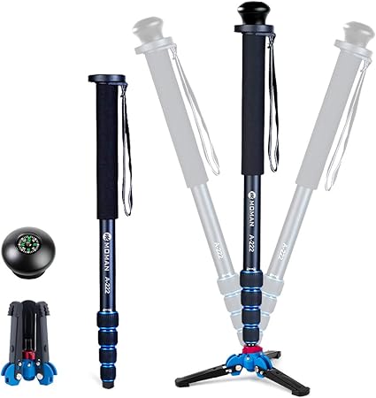 Amazon Moman 一脚 多機能トレッキングポール 一脚兼簡易三脚 カメラ用一脚 5段伸縮シャフト 最長165cm クイックシュー式 軽量 アルミ合金製 コンパス 取り外し可能な三脚スタンド付 品質保証 日本語サポート Moman 一脚