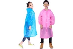 Makonus Kids Rain Jacket, 2 Pack Rain Ponchos for Kids with Hood and Sleeves Reusable Raincoats for Boys and Girls