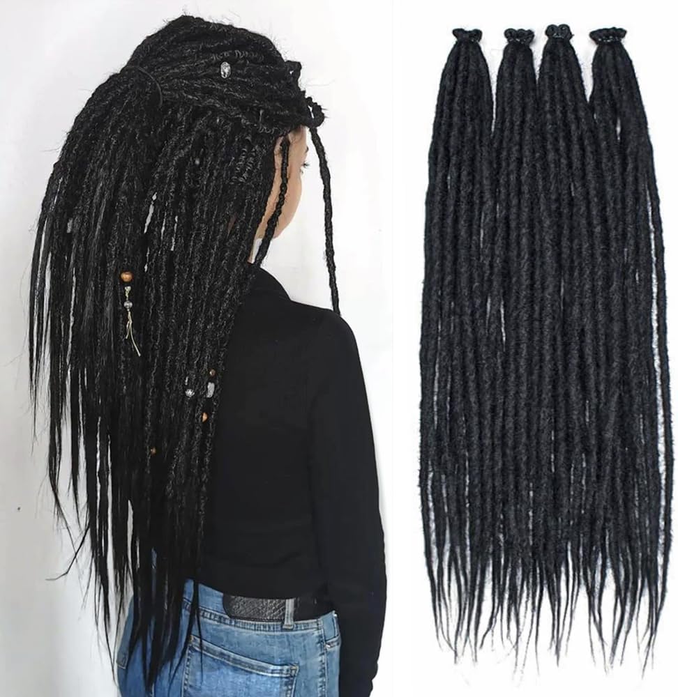 PORSMEER 20 Strands/Pack Dark Black Synthetic Dreadlocks Extensions for Women,Handmade Hippie Dreadlock 0.6 Width Soft Dreads Hair Reggae Style Locs Crochet Braiding Hair for Mens,18 inch 1B — image 1