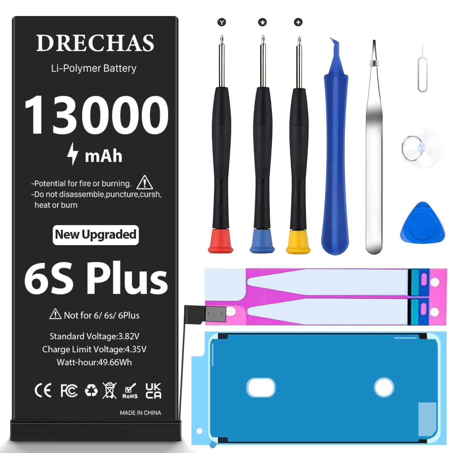 Photo 1 of [13000mAh]Battery for iPhone 6S Plus, New Upgraded High Capacity 0 Cycle Li-Polymer Replacement Battery for iPhone 6S Plus Models A1634, A1687, A1699 with Complete Professional Repair Tool Kit