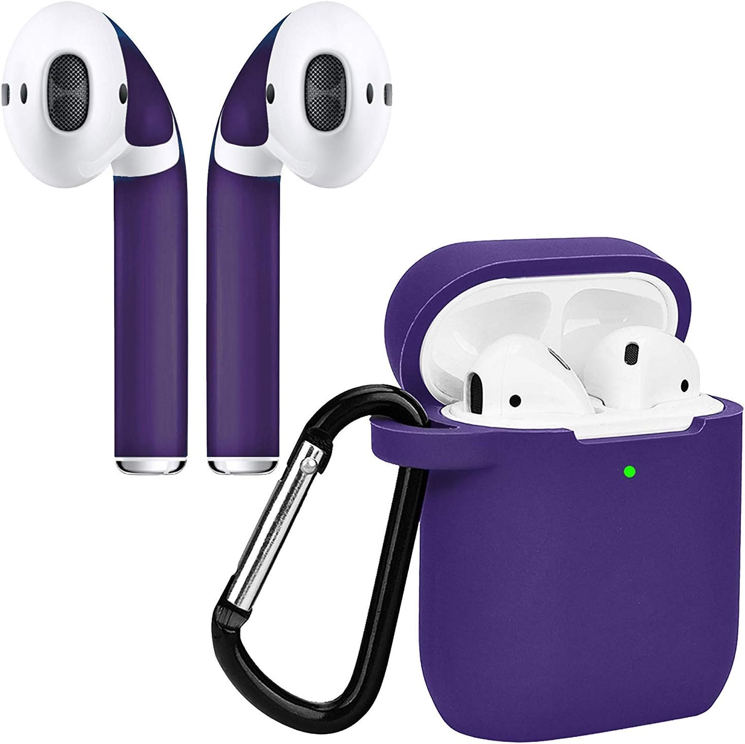 for AirPods 2 | AirPod Skins & Silicone Case Clip Cover | Charging Light Visible | Compatible with Apple Airpods | Free Lifetime Replacements (Purple Case and Skin)