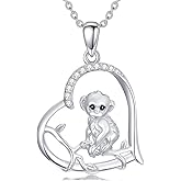 LWXIE Diamond Monkey Necklace 925 Sterling Silver Cute Animal Necklace for Women with Lab Grown Diamond Gift for Birthday