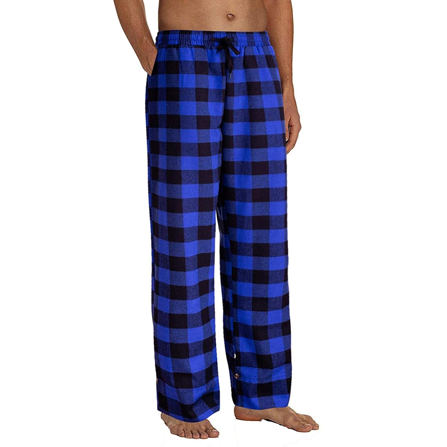 Buy Men Cotton Pajama Long Pant Plaid Sleepwear Soft Lounge Pants (Blue