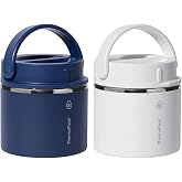 ThermoFlask 20 oz Insulated Food Jar, Leakproof Stainless Steel Food Containers, 2-Pack (Blue &amp; White)