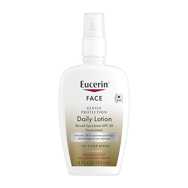 EUCERIN DAILY PROTECTION FACE LOTION WITH BROAD SPECTRUM SPF 30 SUNSCREEN, FACE SUNSCREEN MOISTURIZES AND HELPS PROTECT SENSITIVE, DRY SKIN, FRAGRANCE FREE, 4 FL OZ (PACKAGING MAY VARY)