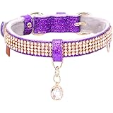 PetsHome Cat Collar, Dog Collar, [Bling Rhinestones] Premium PU Leather with Pendant Adjustable Collars for Cat and Small to 