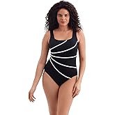 Longitude by Mimi Flamingo Women's Swimwear Solitude Fan Tank One Piece Swimsuit, Black/White, 16