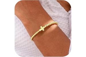 THAIVOR Gold Bracelets for Women 14K Gold Plated Beaded Bracelets Gold Stretch Bead Bracelet Handmade Ball Charm Bracelet Dainty Gold Jewelry Gifts for Women