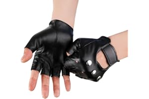 JISEN Men PU leather Gloves Punk Gothic Fingerless Gloves Half Finger Punk Mittens